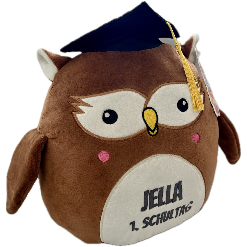 Eule Eule mit Hut | Kuscheltier bestickt | personalisiert mit Namen, Initialen oder Motiv
