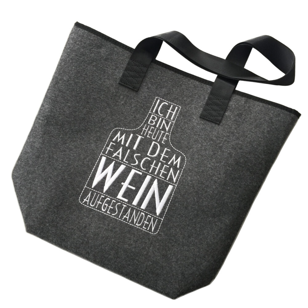 Schnoschi Filztaschen Shopper Wein Filztasche bestickt Spruch