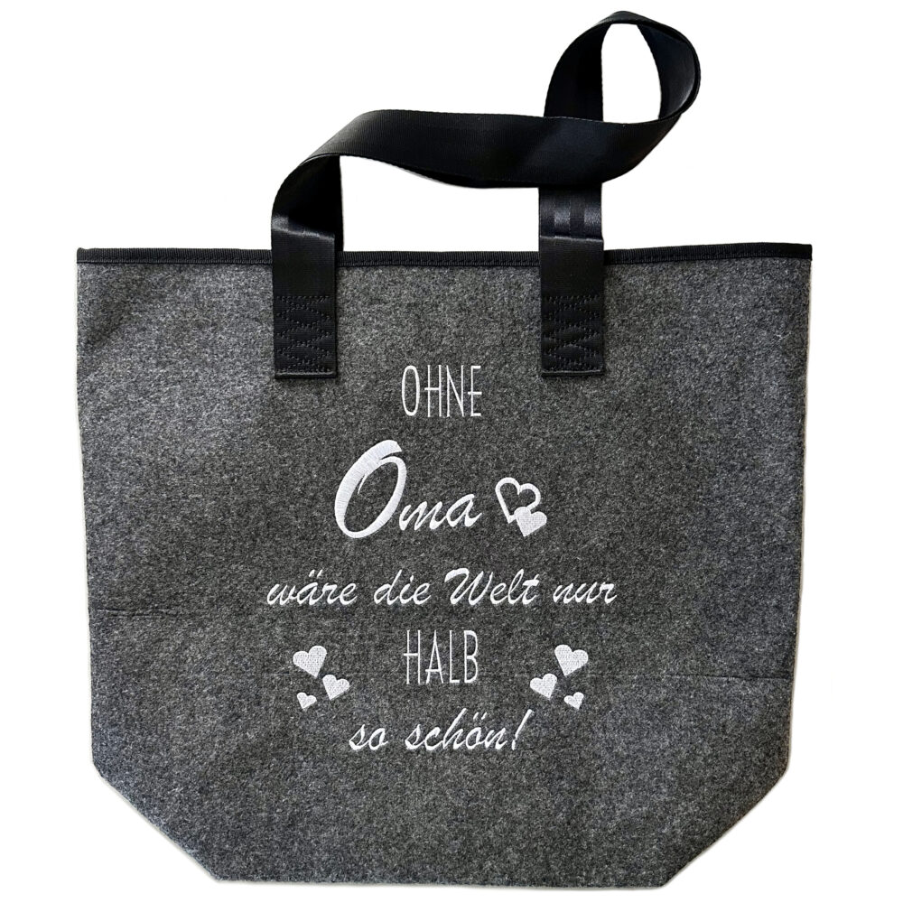 Ohne_Oma_Filztasche Filztasche | Ohne Oma wäre die Welt nur halb so schön! | Shopper hochwertig bestickt