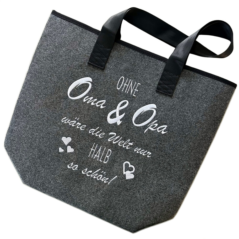 Schnoschi Filztaschen Ohne Oma & Opa Filztasche bestickt