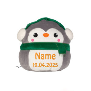 Pinguin (rund) | Kuscheltier bestickt | personalisiert mit Namen, Initialen oder Motiv