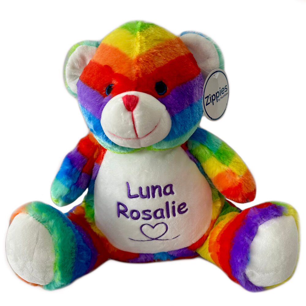 Bär (Regenbogen) | Kuscheltier bestickt | personalisiert mit Namen, Initialen oder Motiv