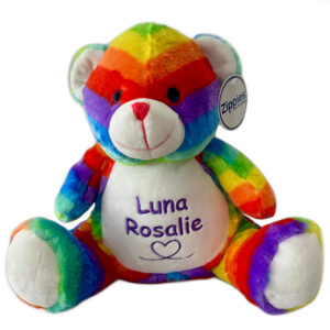 Bär (Regenbogen) | Kuscheltier bestickt | personalisiert mit Namen, Initialen oder Motiv