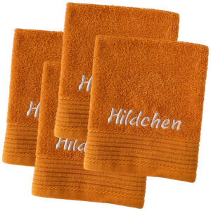 orange 4er-Set DUSCHHANDTÜCHER | bestickt mit Wunschtext & Motiv | 50 x 100 cm