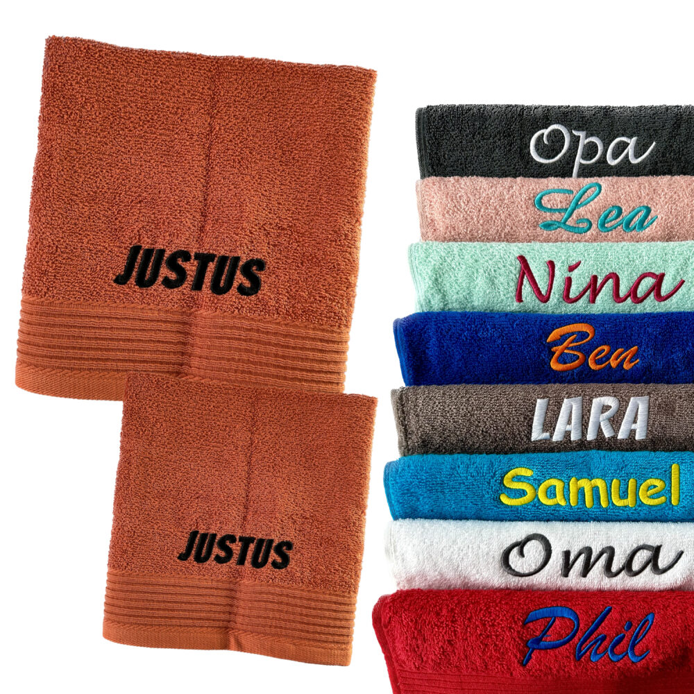 2er-Set GÄSTEHANDTUCH & BADEHANDTUCH | bestickt mit Wunschtext & Motiv | 30 x 50 cm | 70 x 140 cm